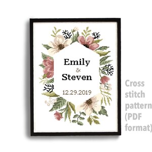 Wedding modern cross stitch pattern, personalized counted cross stitch chart, love, anniversary, wedding gift DIY, digital PDF 画像 6