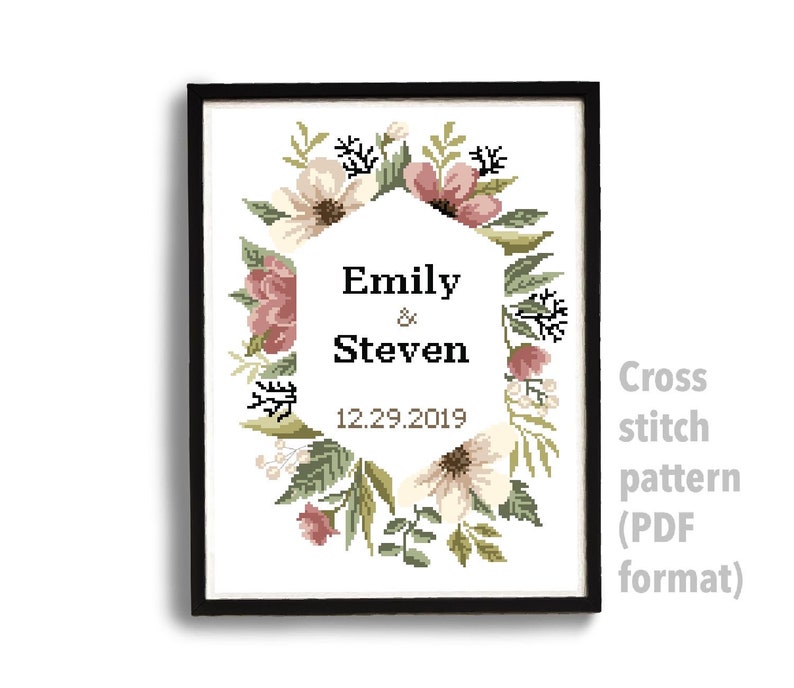 Wedding modern cross stitch pattern, personalized counted cross stitch chart, love, anniversary, wedding gift DIY, digital PDF 画像 6