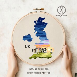 UK Map Cross Stitch Pattern, Stonehenge Landscape, Britain Silhouette (PDF Pattern) image 5