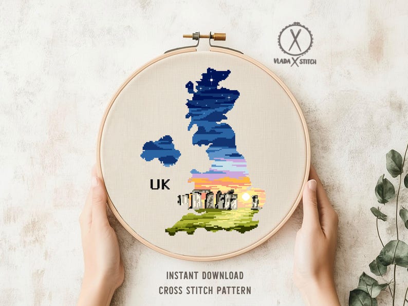UK Map Cross Stitch Pattern, Stonehenge Landscape, Britain Silhouette (PDF Pattern) image 5