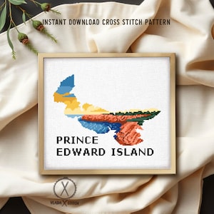 プリンスエドワード島州カナダのモダンなクロスステッチパターン、自然、風景、海、刺繍、インスタントPDF