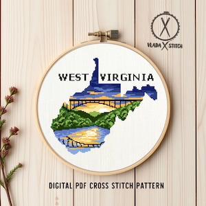 West Virginia Cross Stitch Pattern, Mountain Landscape (PDF Pattern