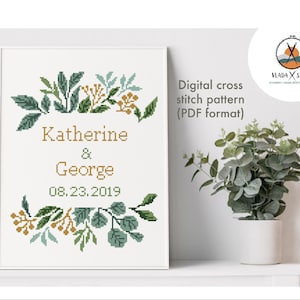 Patrón de punto de cruz moderno para bodas, gráfico de punto de cruz personalizado, amor, aniversario, regalo de boda DIY, PDF digital