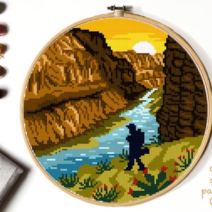 Grand Canyon Nationalpark Modernes Kreuzstichmuster, Natur Kreuzstichvorlage, Fluss, Berg, Landschaft, sofort PDF