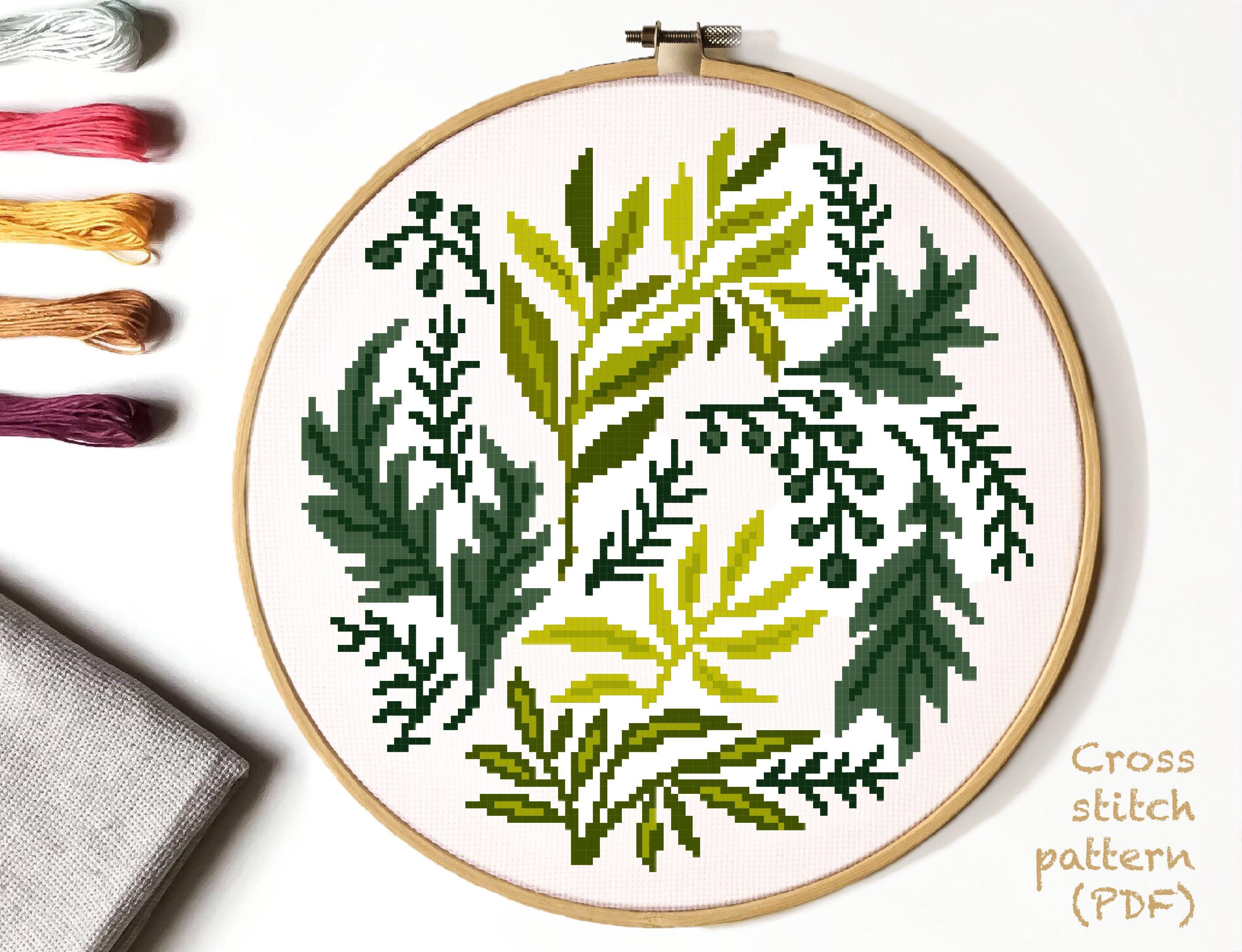 Leaves Modern Cross Stitch Pattern flower cross stitch Etsy