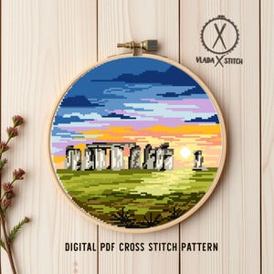 Stonehedge United Kingdom Cross Stitch Pattern, country, nature, easy counted chart, instant download PD image 3