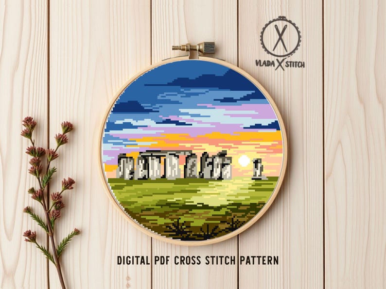 Stonehedge United Kingdom Cross Stitch Pattern, country, nature, easy counted chart, instant download PD image 3