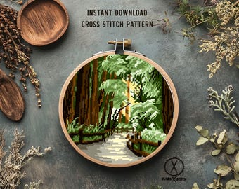 Muir Woods National Monument Cross Stitch Pattern, Modern Easy Forest Landscape (Instant Download PDF)