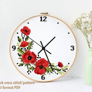 Clock Modern Cross stitch pattern, cross stitch flowers, nature, instant download pdf