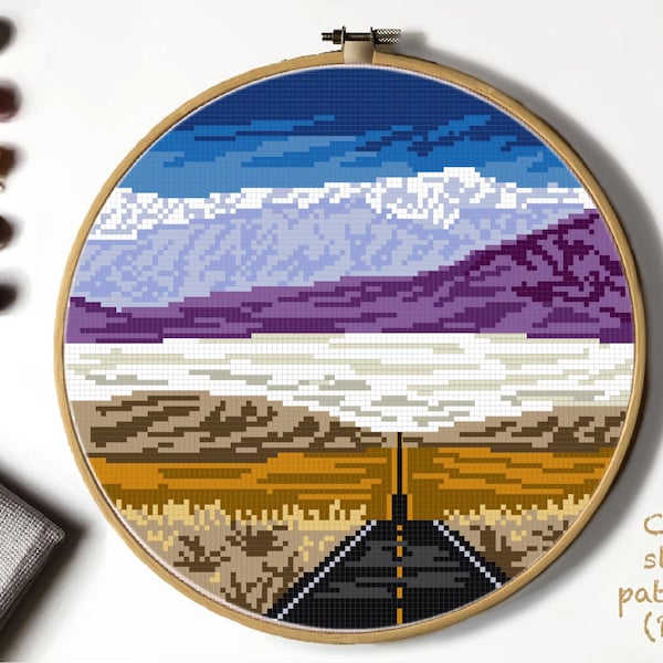 Death Valley National Park Modern Cross Stitch Pattern, nature counted cross stitch chart, desert, mountain, hoop art, instant download PDF