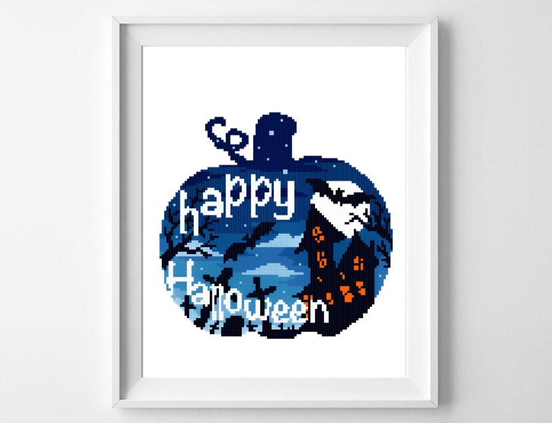 Halloween Modern Cross Stitch Pattern, castle cross stitch chart, pumpkin ,nature, round, embroidery, INSTANT DOWNLOAD PDF imagem 5