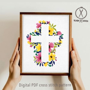 Patrón de punto de cruz moderno floral, flor, fácil, naturaleza, descarga instantánea en PDF