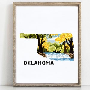 Oklahoma  state  Modern Cross Stitch Pattern, Chickasaw National Recreation Area, nature counted cross stitch chart, embroidery, instant PDF