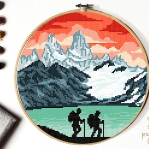 Moderne Kreuzstichvorlage Patagonia, Chile, Argentinien, Südamerika Kreuzstichvorlage, Landschaft, Berge - PDF - sofort herunterladen