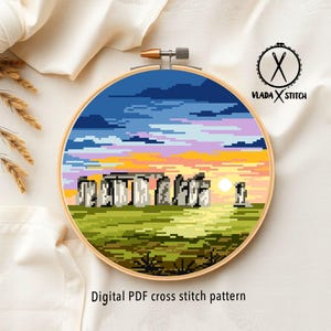 Stonehedge United Kingdom Cross Stitch Pattern, country, nature, easy counted chart, instant download PD image 4