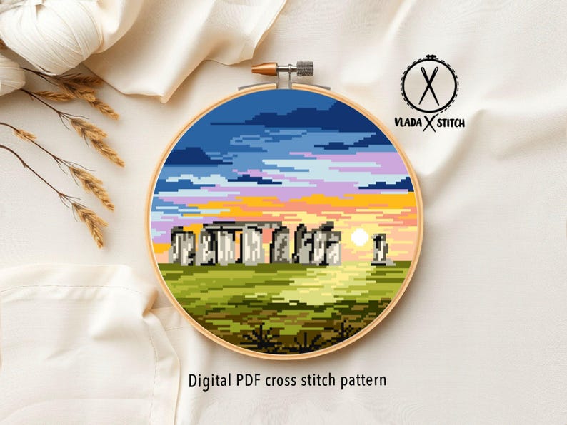 Stonehedge United Kingdom Cross Stitch Pattern, country, nature, easy counted chart, instant download PD image 4