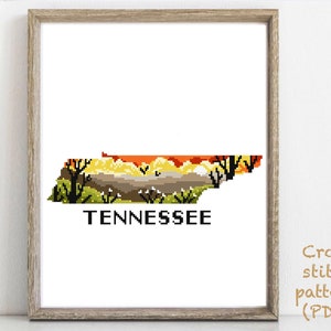 Tennessee states Modern Cross Stitch Pattern, nature easy counted cross stitch chart, mountain, forest, hoop art, instant download PDF