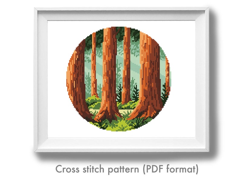 instant PDF cross stitch forest nature counted cross stitch chart Redwood national park Modern Cross Stitch Pattern landscape
