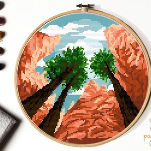 Bryce Canyon national park Modern Cross Stitch Pattern, nature counted cross stitch chart, landscape,  mountain, tree,  instant PDF