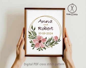 Wedding Cross Stitch Pattern, Personalized Anniversary Gift (Digital PDF)