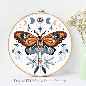 Moths Modern Cross Stitch Pattern, insect cross stitch, instant download pdf