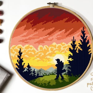 Landschaft, moderne Kreuzstichmuster, Kreuzstichmuster, Berge, Natur Kreuzstich, Stickmuster, Stickvorlage, sofortiges PDF