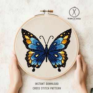 Patrón de punto de cruz de mariposa, gráfico de punto de cruz fácil, punto de cruz de naturaleza, bordado en bastidor, descarga instantánea en PDF
