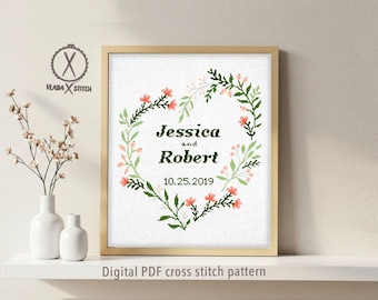 Kreuzstich Stickmuster Hochzeit, Kreuzstichmuster Hochzeit, Jubiläum, Hochzeitsgeschenk, Stickmuster, digitales PDF-