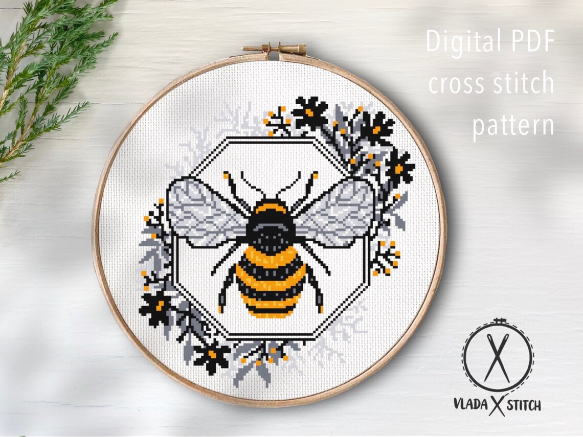 Honey Bee Modern Cross Stitch Pattern Flowers Wreath Insect - Etsy