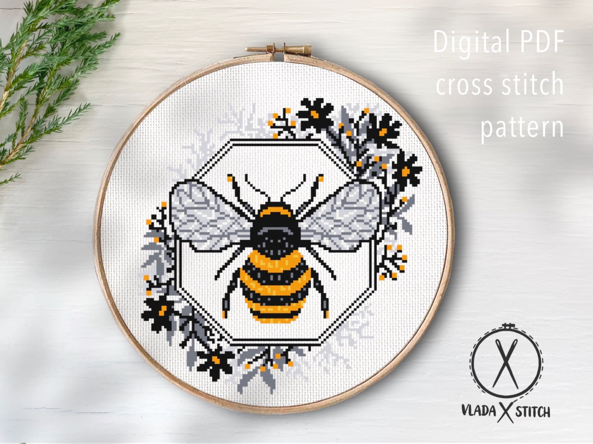 Honey Bee Modern Cross Stitch Pattern Flowers Wreath Insect - Etsy
