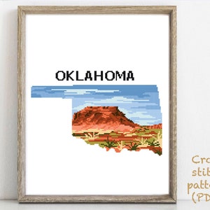 Oklahoma US state Modern Cross Stitch Pattern, nature easy counted cross stitch chart, landscape, hoop art, instant download PDF