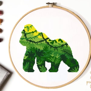 Gorilla Cross Stitch Pattern, tropical cross stitch, easy cross stitch chart, animal cross stitch ,nature, hoop art, embroidery, instant PDF