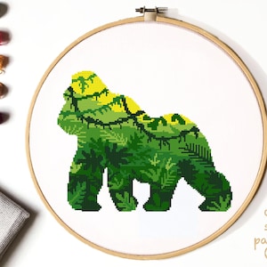 Gorilla Cross Stitch Pattern, tropical cross stitch, easy cross stitch chart, animal cross stitch ,nature, hoop art, embroidery, instant PDF