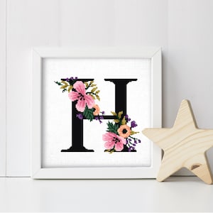 Buchstabe H Blumen modernes Kreuzstichmuster, Kreuzstichvorlage, botanische, Natur, Stickvorlage, sofort download PDF