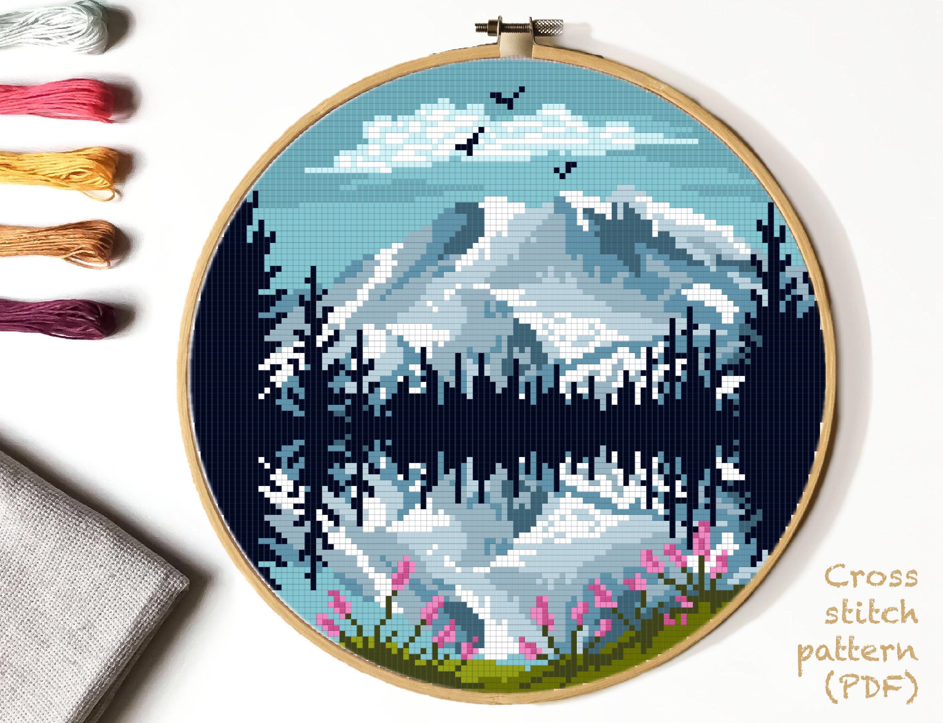 National Park Lake cross stitch pattern PDF Mountain landscape Home