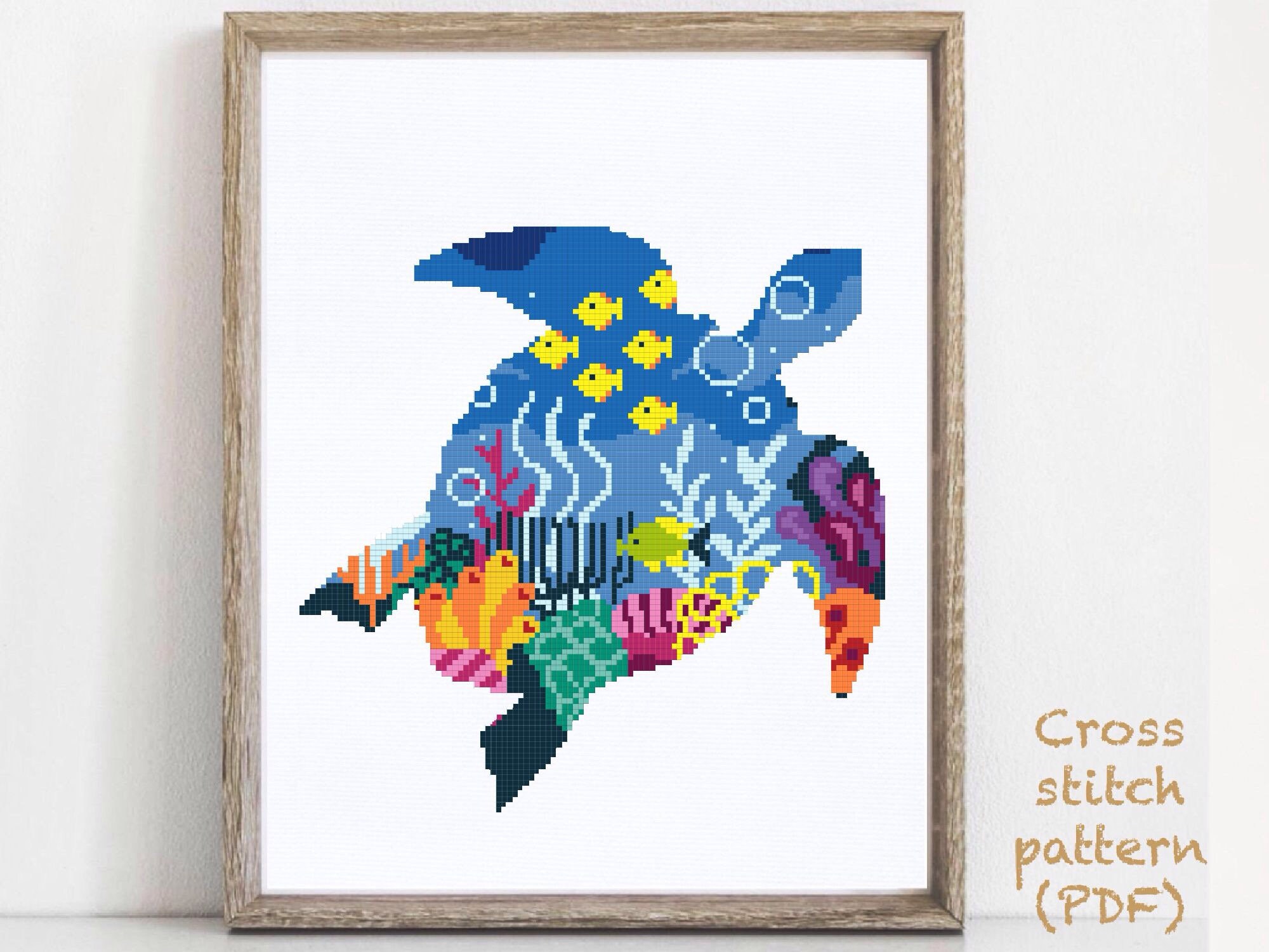 Turtle Modern Cross Stitch Pattern Sea Ocean Cross Stitch - Etsy