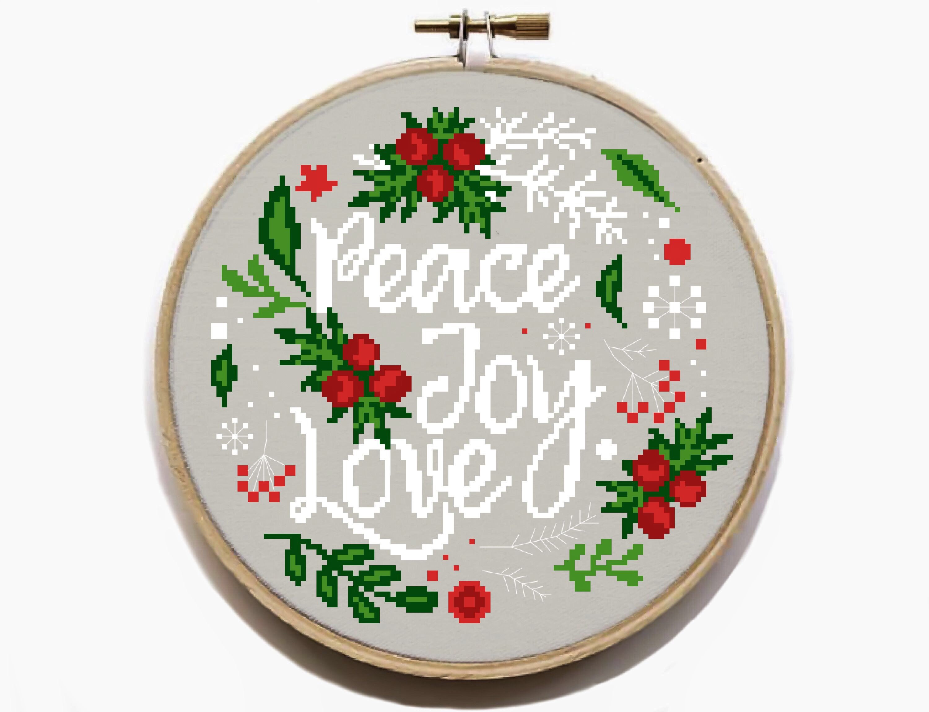 Peace Joy Love Christmas Wreath Modern Cross Stitch Pattern Etsy