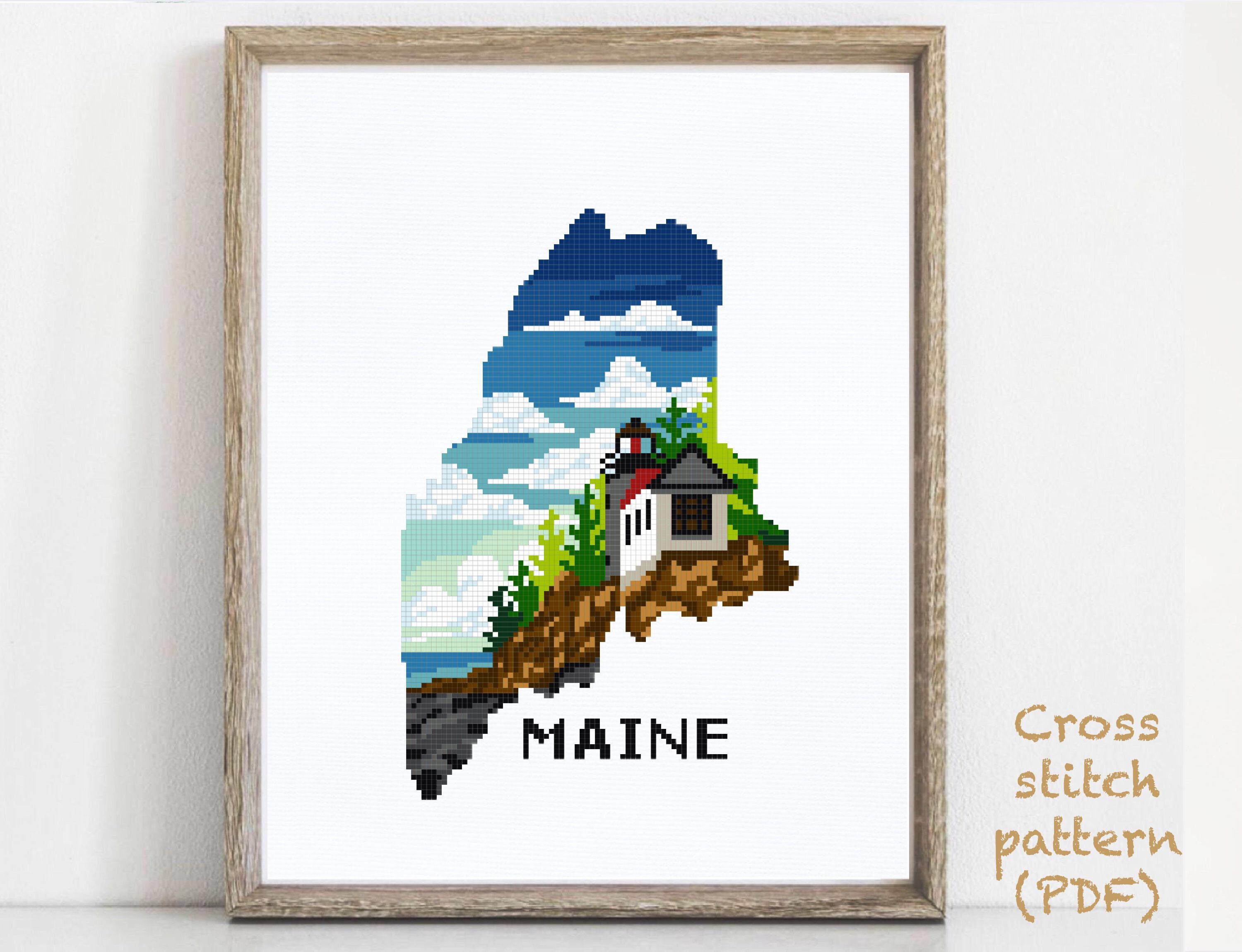 Maine state Modern Cross Stitch Pattern nature counted cross Etsy