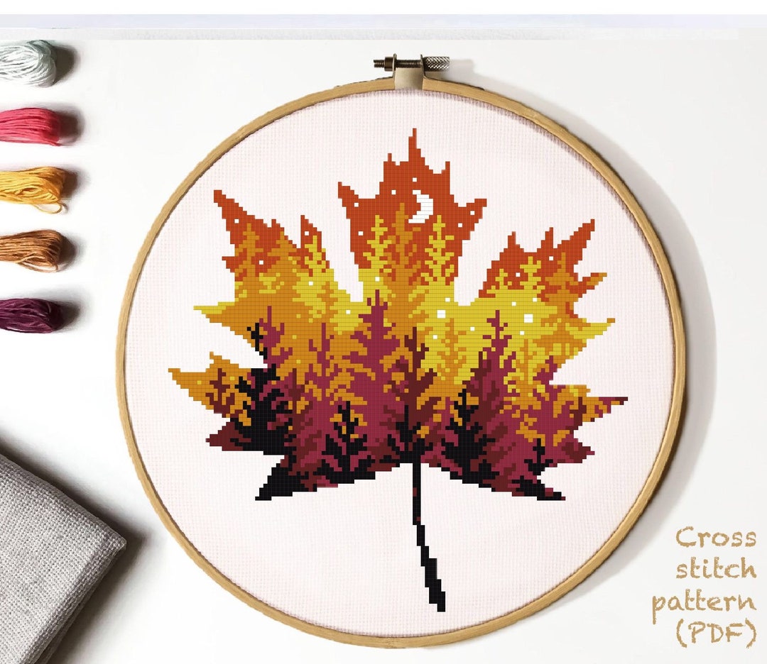 leaves-autumn-modern-cross-stitch-pattern-nature-easy-counted-cross-stitch-chart-forest-hoop-art-instant-download-pdf-etsy