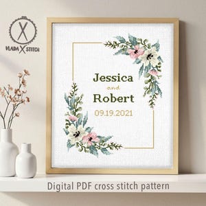 Kruissteekpatroon bruiloft, gepersonaliseerde telgrafiek, liefde, jubileum, huwelijkscadeau DIY, digitale pdf