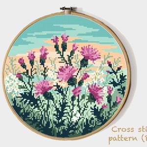 Patrón de punto de cruz moderno de flores, naturaleza, descarga instantánea en pdf.