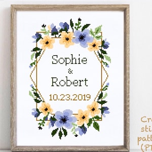 Wedding modern cross stitch pattern, personalized counted cross stitch chart, love, anniversary, wedding gift DIY, digital PDF