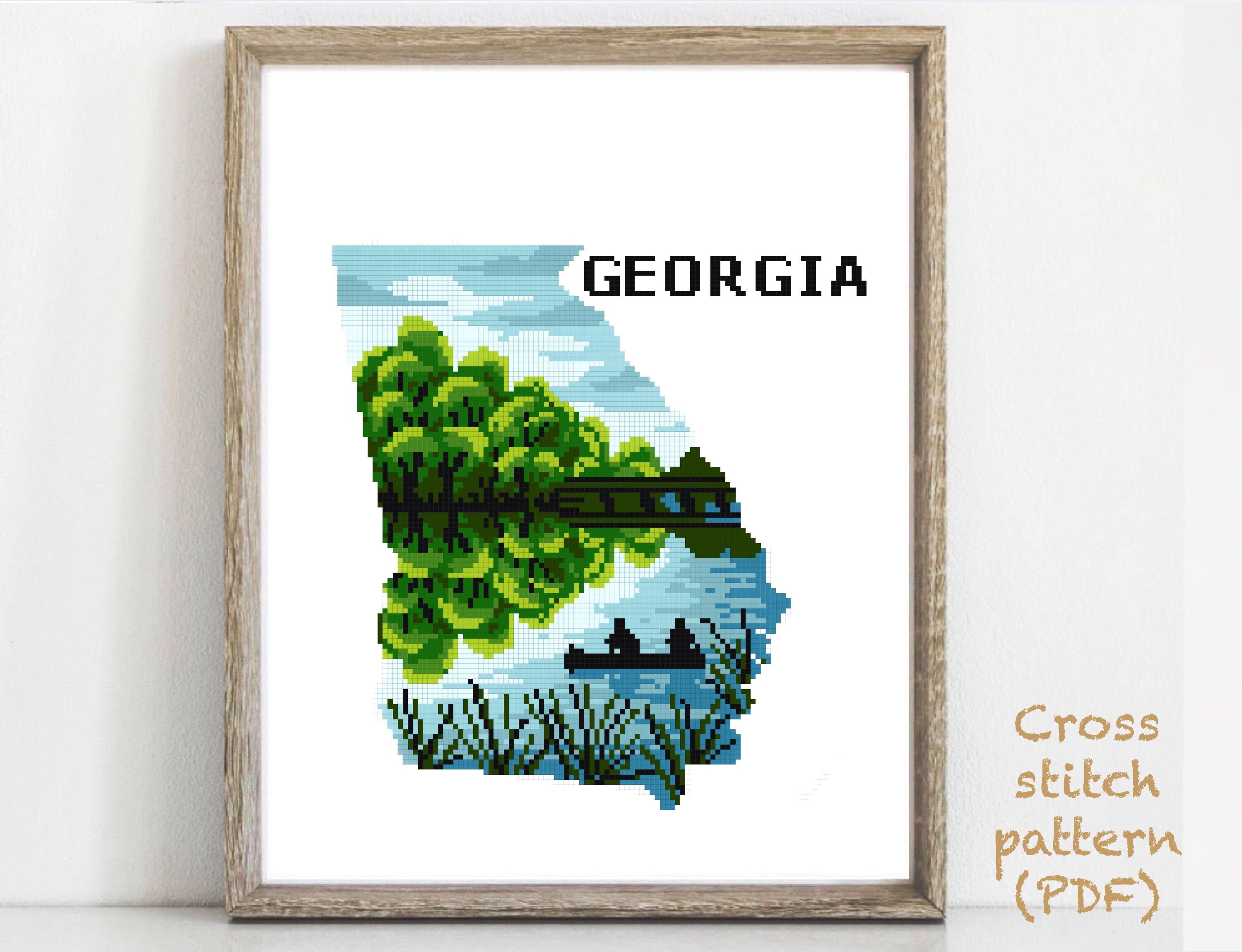 Georgia US states Modern Cross Stitch Pattern instant download PDF forest nature easy counted cross stitch chart hoop art river