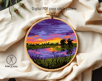 Everglades National park Cross Stitch Pattern, nature, easy, sunset, hoop art, instant download PDF