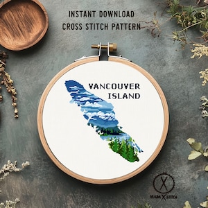 Vancouver Island Kreuzstichmuster, Moderne Landschaft Kunst (PDF Download)