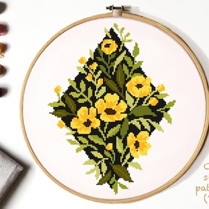 Floral Modern Cross Stitch Pattern, flower counted cross stitch chart, nature,  hoop embroidery, Instant download PDF