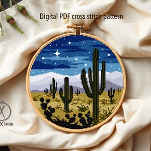 Saguaro national park  Modern Cross Stitch Pattern, landscape,  cactus, instant PDF