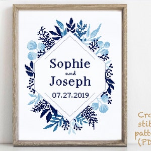 Wedding modern cross stitch pattern, personalized counted cross stitch chart, love, anniversary, wedding gift DIY, digital PDF