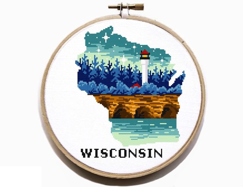 Wisconsin state Modern Cross Stitch Pattern nature counted Etsy