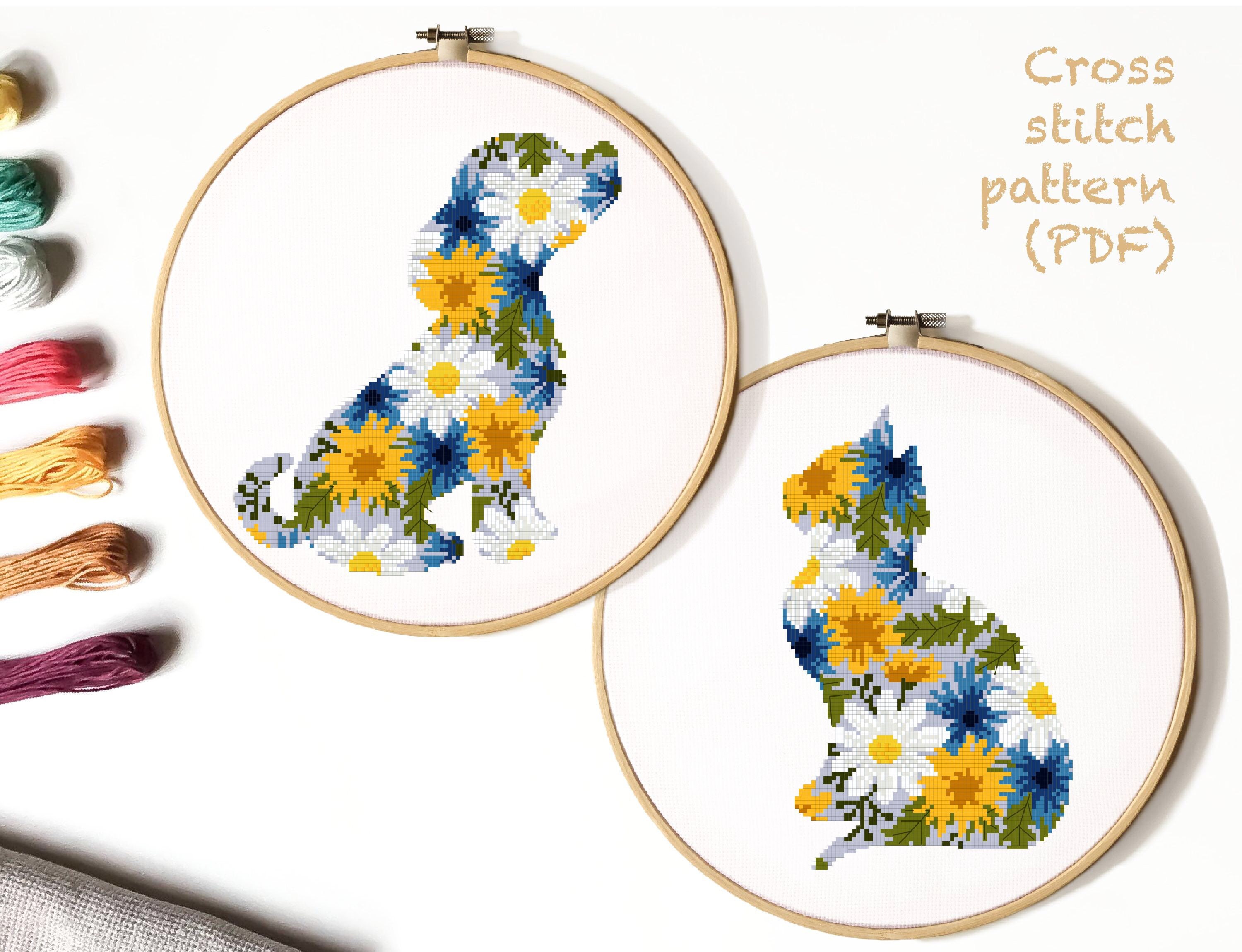 dog-floral-cross-stitch-pattern-flower-animal-easy-counted-cross